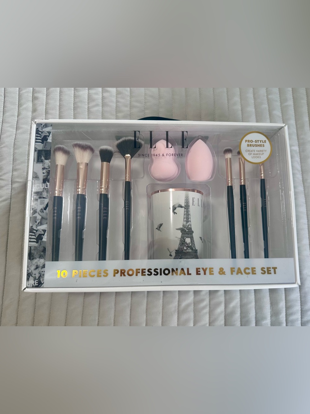 Elle 10-Piece Black & Rose Gold Brush Set with Pink Sponges